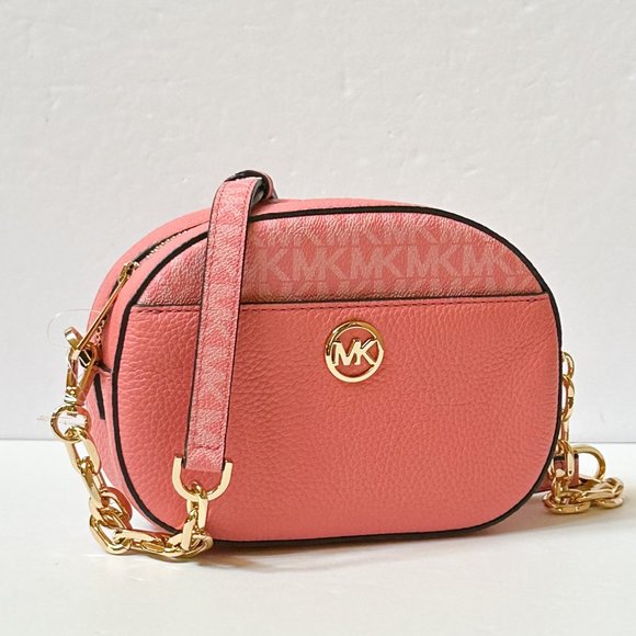 Michael Kors Jet Set Glam Small MINI Oval Camera Crossbody Bag MK Tea Rose - Picture 2 of 13